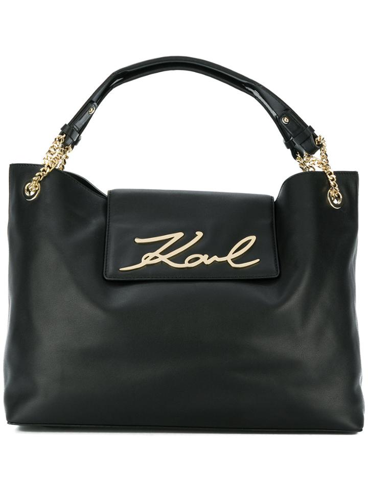Karl Lagerfeld Signature Soft Shopper Tote - Black