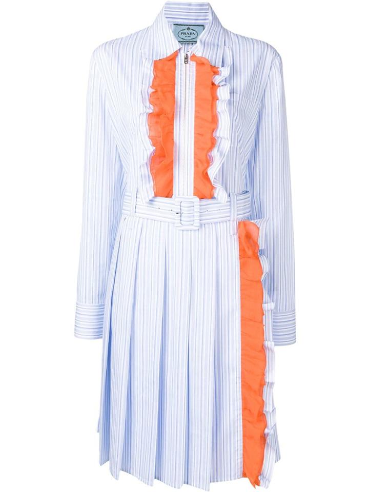 Prada Ruffle-trim Long Shirt-dress - Blue