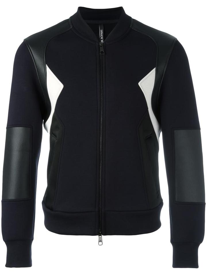 Neil Barrett Colour Block Bomber Jacket, Men's, Size: Xl, Blue, Cotton/polyurethane/viscose