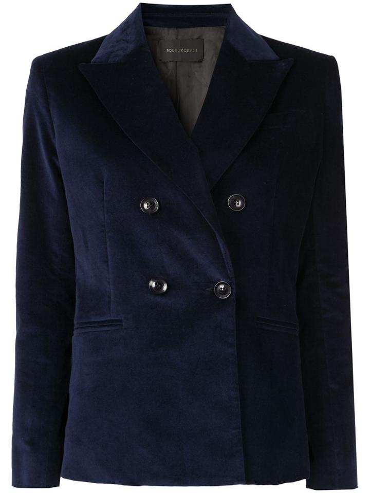 Nobody Denim Double-breasted Velvet Blazer - Blue