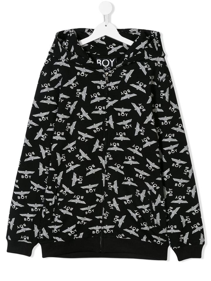 Boy London Kids Teen Eagle Repeat Logo Print Zip Hoodie - Black