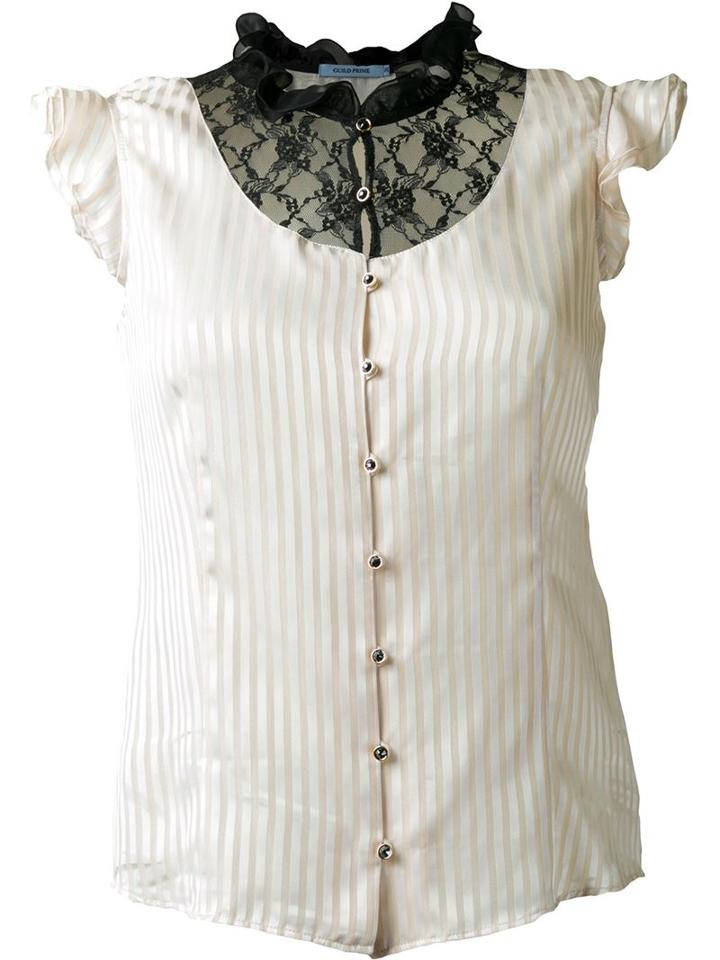 Guild Prime Contrast Ruffled Lace Panel Button Down Sleeveless Shirt