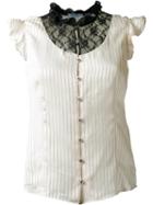 Guild Prime Contrast Ruffled Lace Panel Button Down Sleeveless Shirt