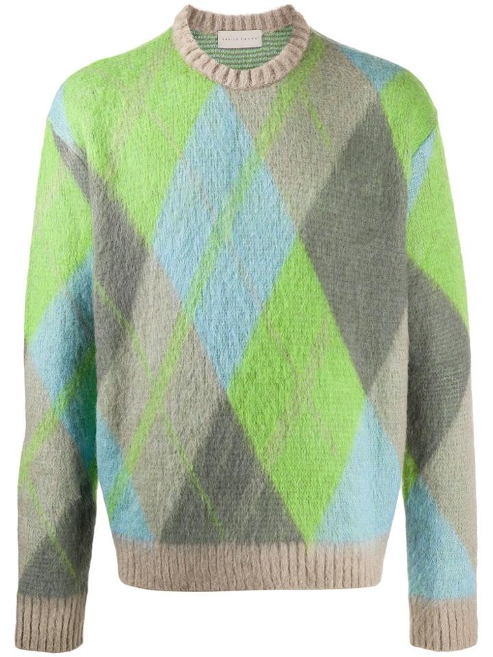 Paura Diamond Patterned Knit Jumper - Green