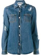 Moschino Distressed Denim Shirt, Women's, Size: 46, Blue, Cotton