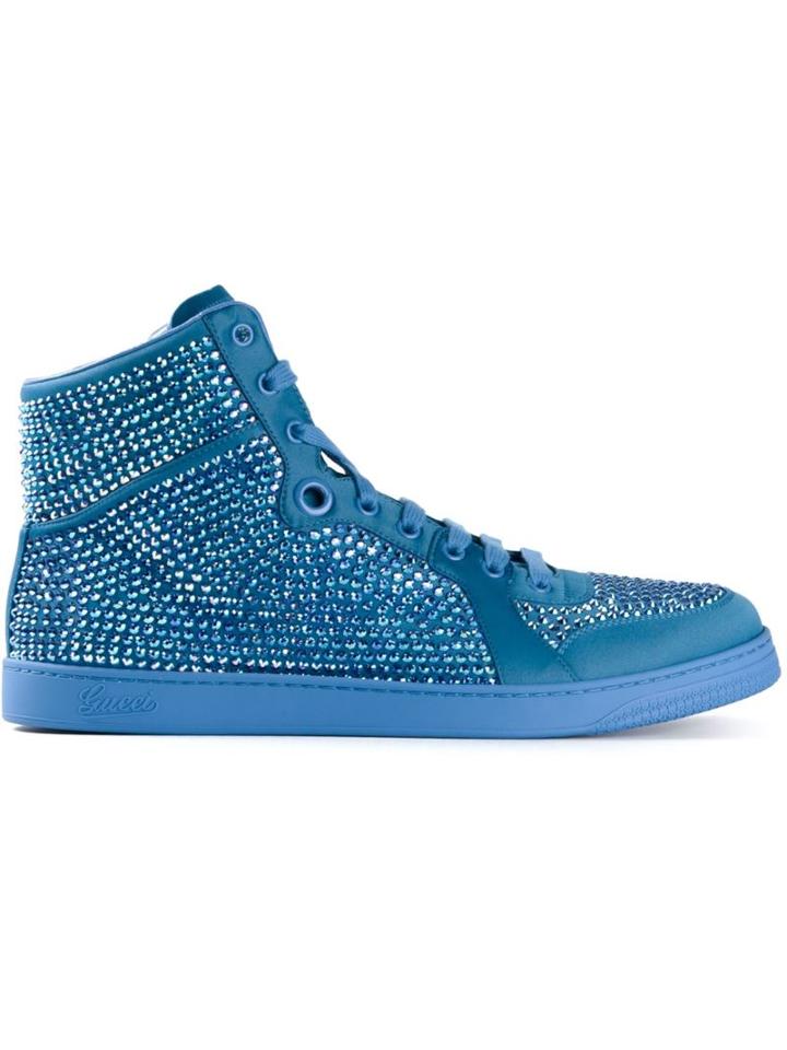 Gucci Coda Satin Effect Fabric Hi-top Sneakers, Men's, Size: 10, Blue, Leather/rubber
