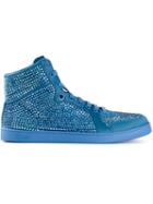 Gucci Coda Satin Effect Fabric Hi-top Sneakers, Men's, Size: 10, Blue, Leather/rubber
