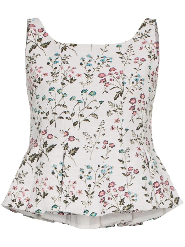 Erdem Kelsie Floral Print Peplum Hem Top - Neutrals