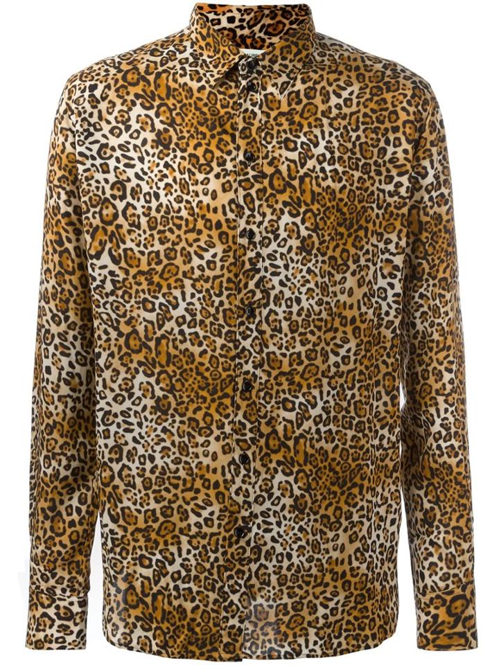 Saint Laurent Leopard Print Shirt, Men's, Size: 41, Nude/neutrals, Viscose