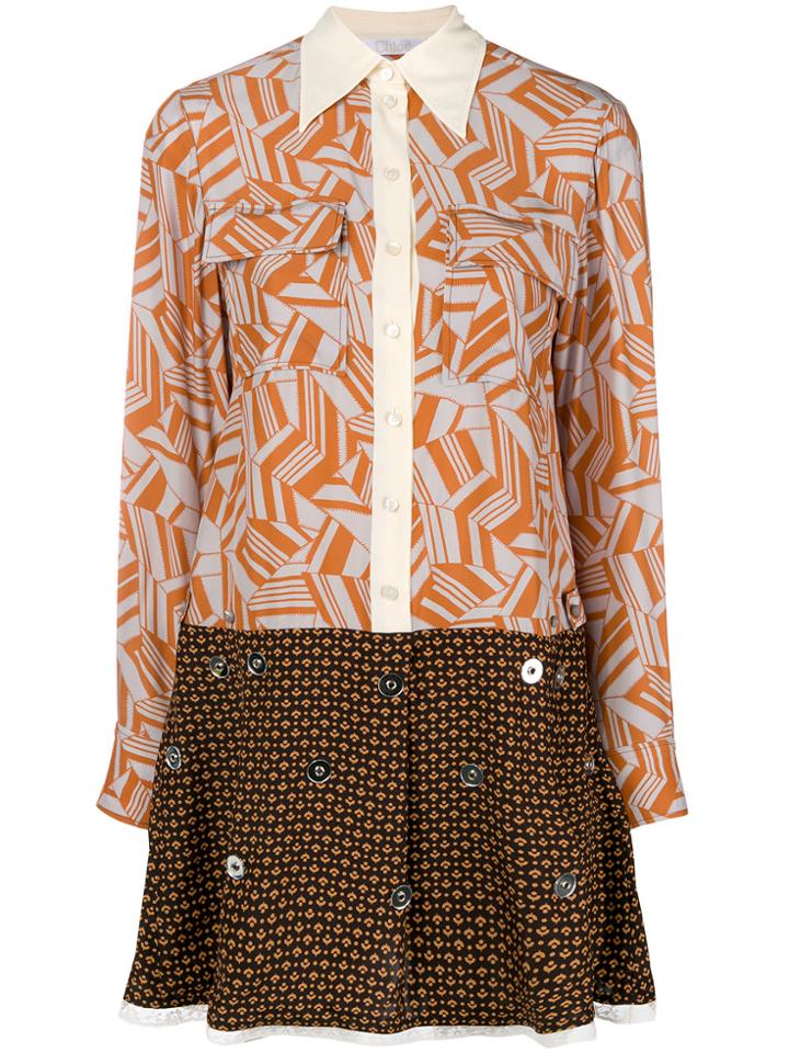 Chloé Printed Flared Dress - Brown