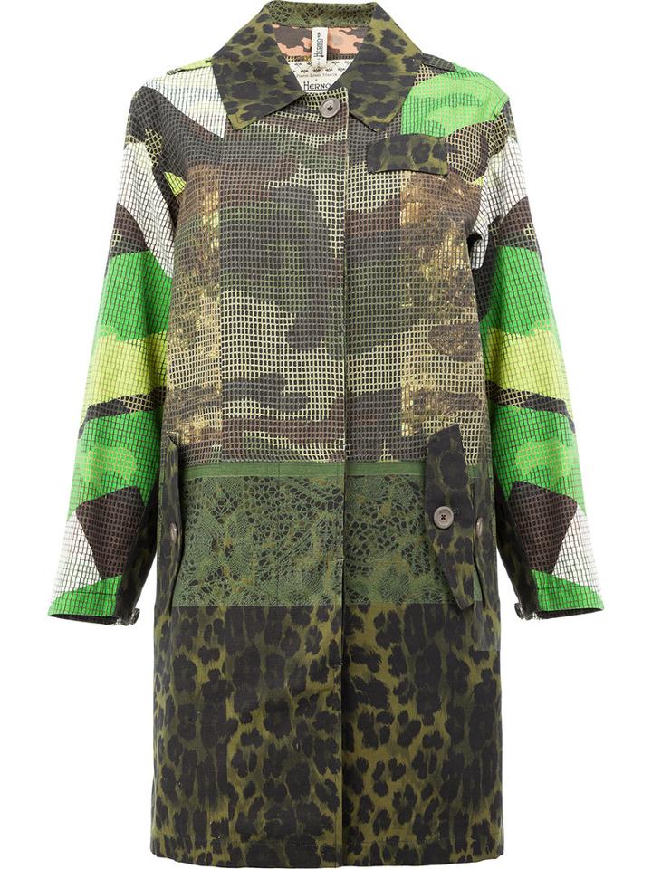 Herno Scale Print Panel Coat, Women's, Size: 42, Green, Cotton