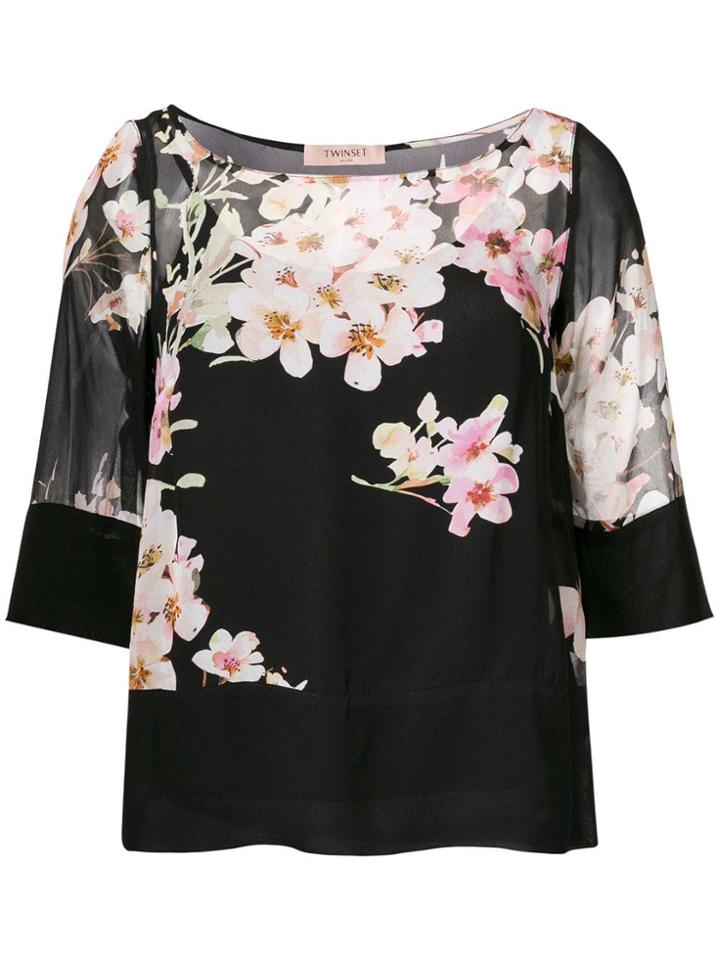 Twin-set Blossom Print Blouse - Black