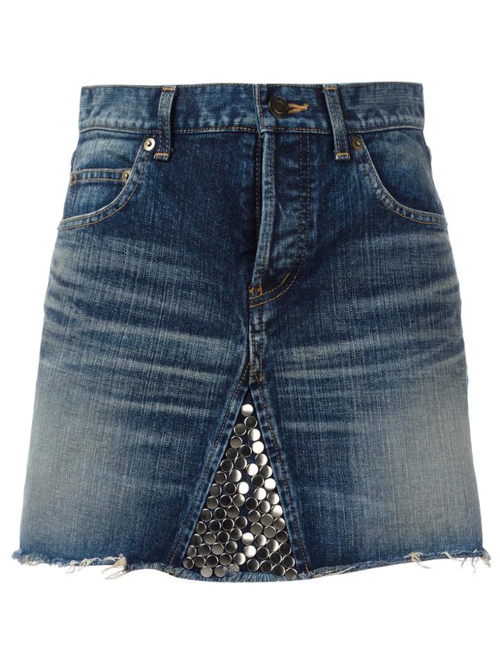 Saint Laurent Metallic Embellished Mini Skirt - Blue