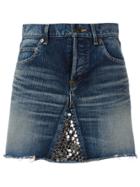 Saint Laurent Metallic Embellished Mini Skirt - Blue