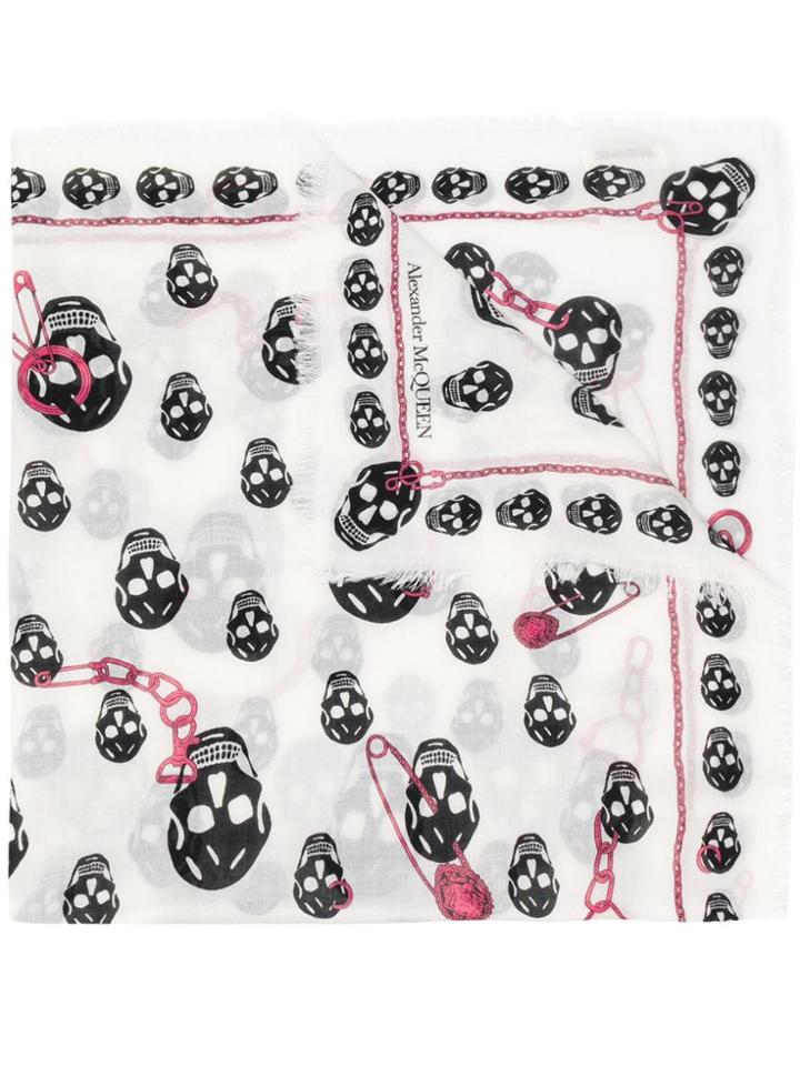 Alexander Mcqueen Chained Skull Scarf - White