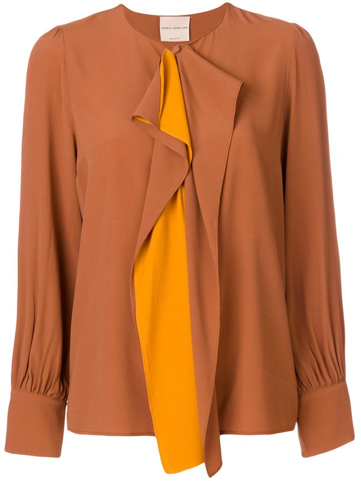 Erika Cavallini - Draped Front Blouse - Women - Silk/acetate - 44, Brown, Silk/acetate