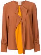 Erika Cavallini - Draped Front Blouse - Women - Silk/acetate - 44, Brown, Silk/acetate