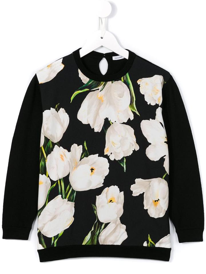 Dolce & Gabbana Kids Tulip Print Panel Jumper, Girl's, Size: 6 Yrs, Black
