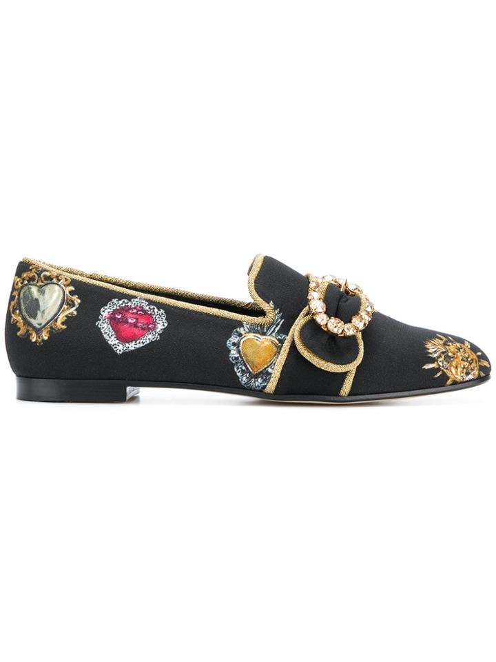 Dolce & Gabbana Heart Pattern Loafers - Black
