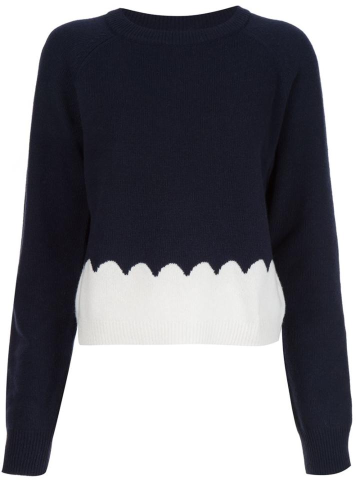 Chloé Scalloped Instasia Sweater, Women's, Size: Large, Blue, Wool