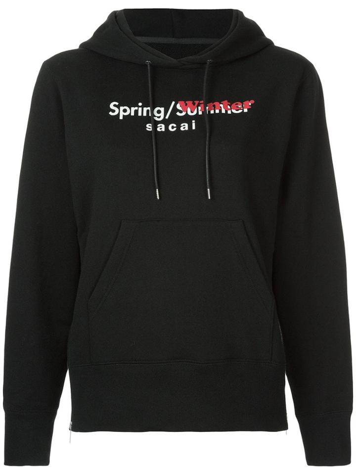 Sacai Logo Hooded Sweatshirt - Black