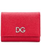 Dolce & Gabbana Diamante Dg Logo Pebbled Leather Wallet - Red
