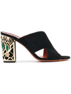 Santoni Embellished Heel Sandals - Black