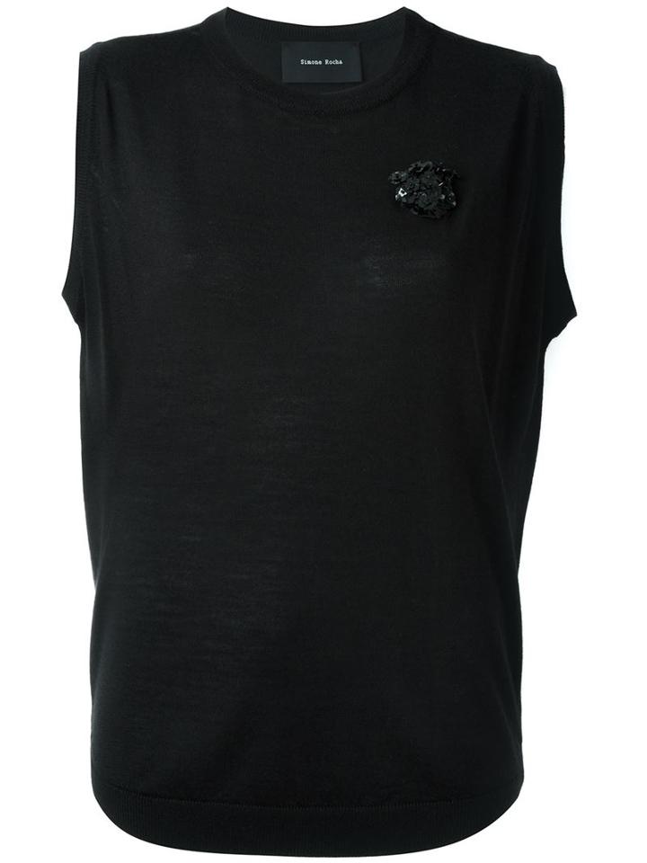 Simone Rocha Brooch Knit Tank Top, Women's, Size: Medium, Black, Silk/cashmere/merino