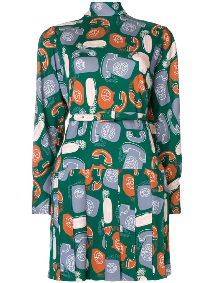 Miu Miu Phone Print Skater Dress - Green