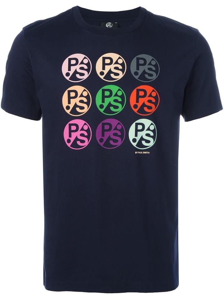Ps By Paul Smith Logo Print T-shirt, Men's, Size: Medium, Blue, Cotton