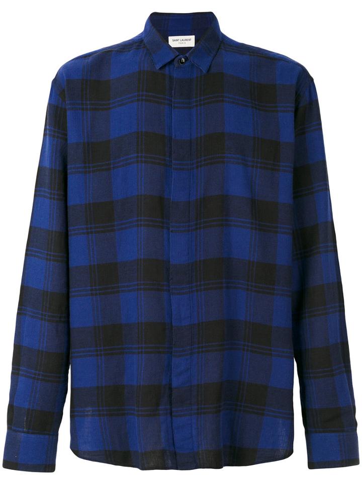 Saint Laurent - Raw Edge Checked Shirt - Men - Cotton - 40, Blue, Cotton