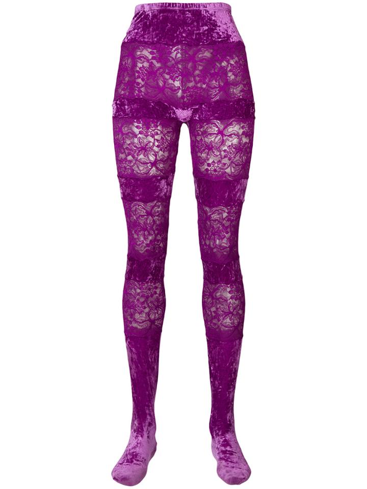 Versace Vintage Lace Panel Tights - Pink & Purple