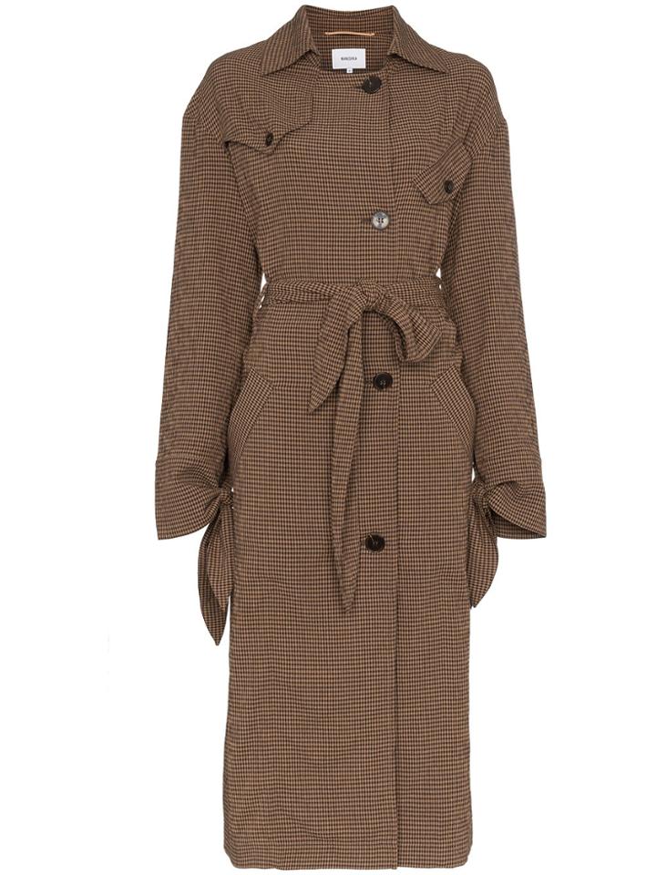 Nanushka Noir Gingham Wool Blend Trench Coat - Brown
