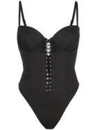 Fleur Du Mal Lace-up High Leg Swimsuit - Black