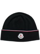 Moncler Logo Plaque Knitted Hat - Black