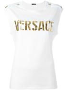 Versace Logo Tank Top, Women's, Size: 38, White, Cotton