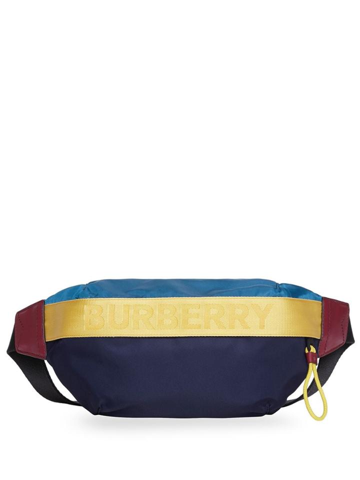 Burberry Medium Logo Detail Colour Block Bum Bag - Blue