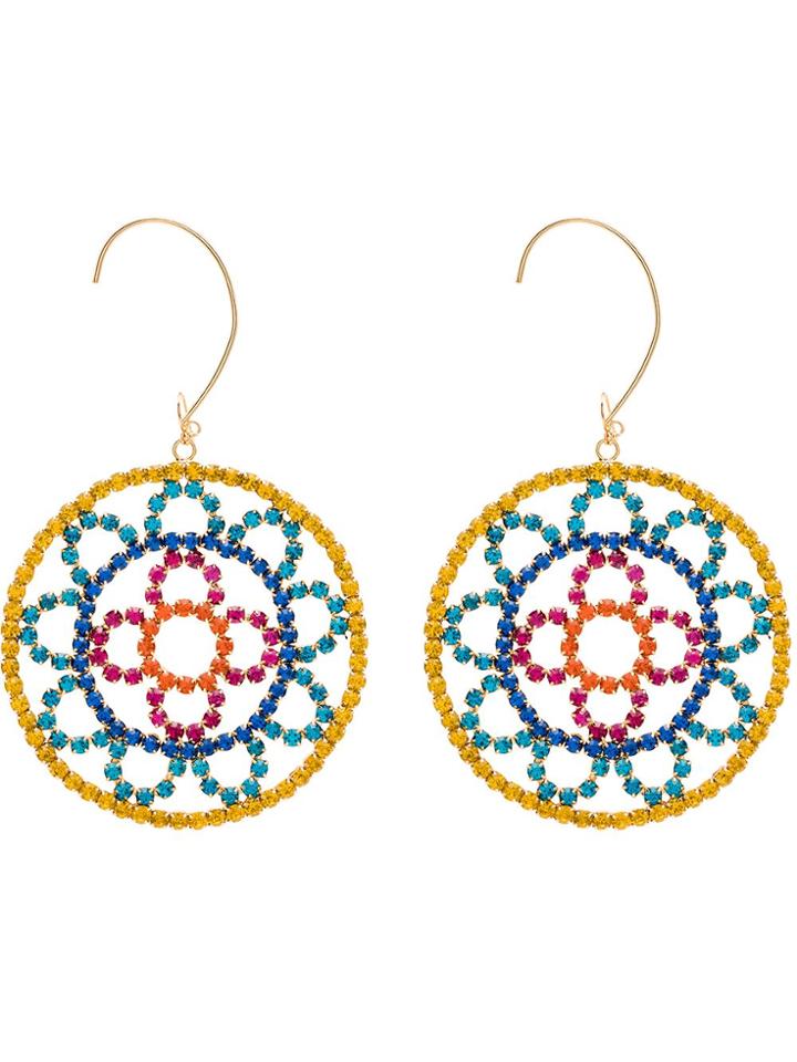 Area Crocheted Golf-tone Crystal Earrings - Yellow