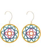 Area Crocheted Golf-tone Crystal Earrings - Yellow