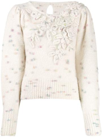 Love Shack Fancy Fitted Embroidered Jumper - Neutrals