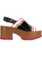 Marni One Band Wedge Sandals, Women's, Size: 38, Black, Calf Leather/leather/rubber