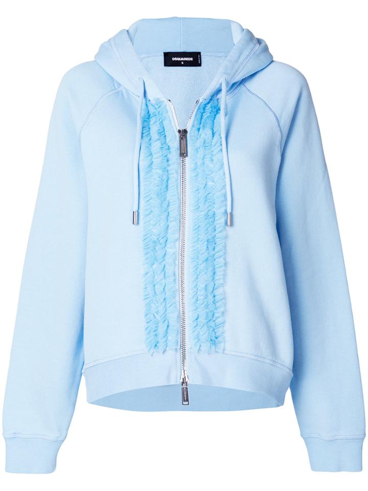 Dsquared2 Ruffle Trim Zipped Hoodie - Blue