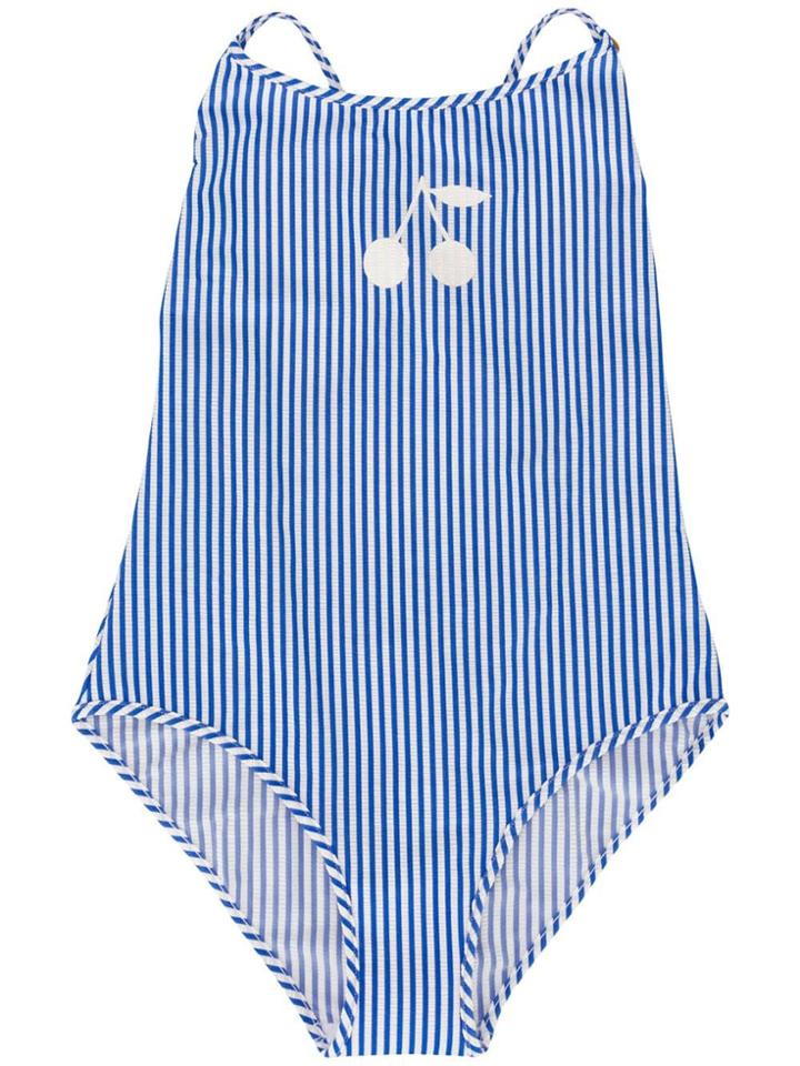 Bonpoint Teen Striped Cherry Logo Swimsuit - Blue