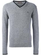 Etro Contrast Trim V-neck Sweater, Men's, Size: Large, Grey, Wool