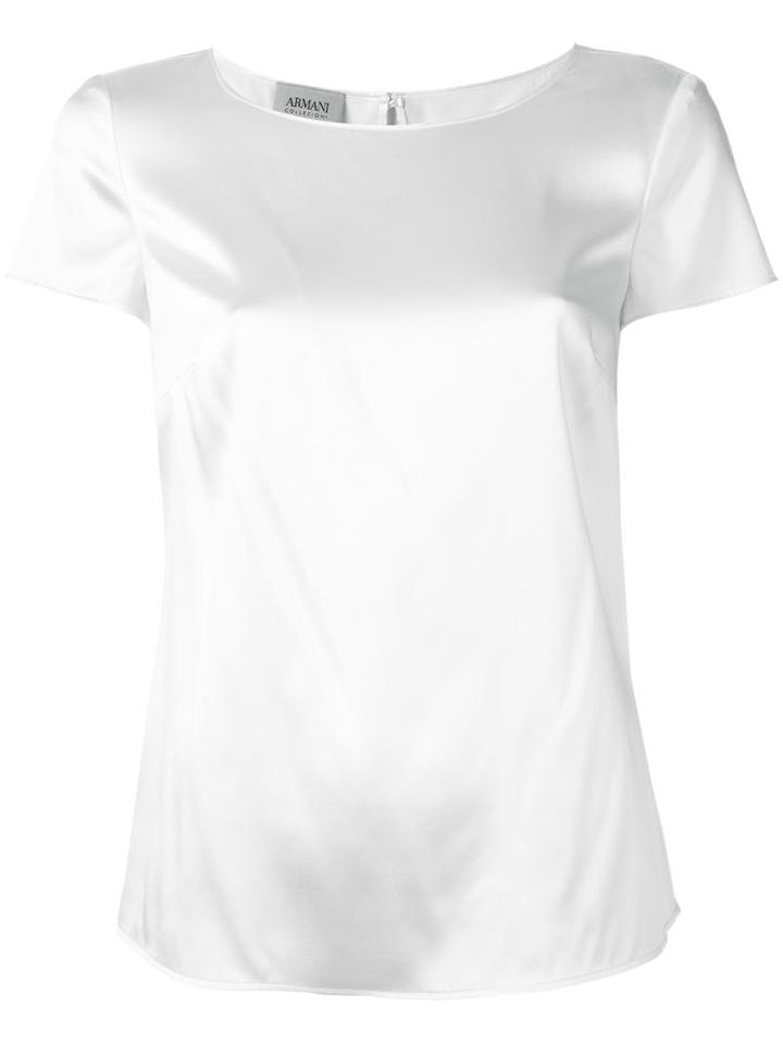 Armani Collezioni Shortsleeved Blouse, Women's, Size: 46, White, Silk/spandex/elastane