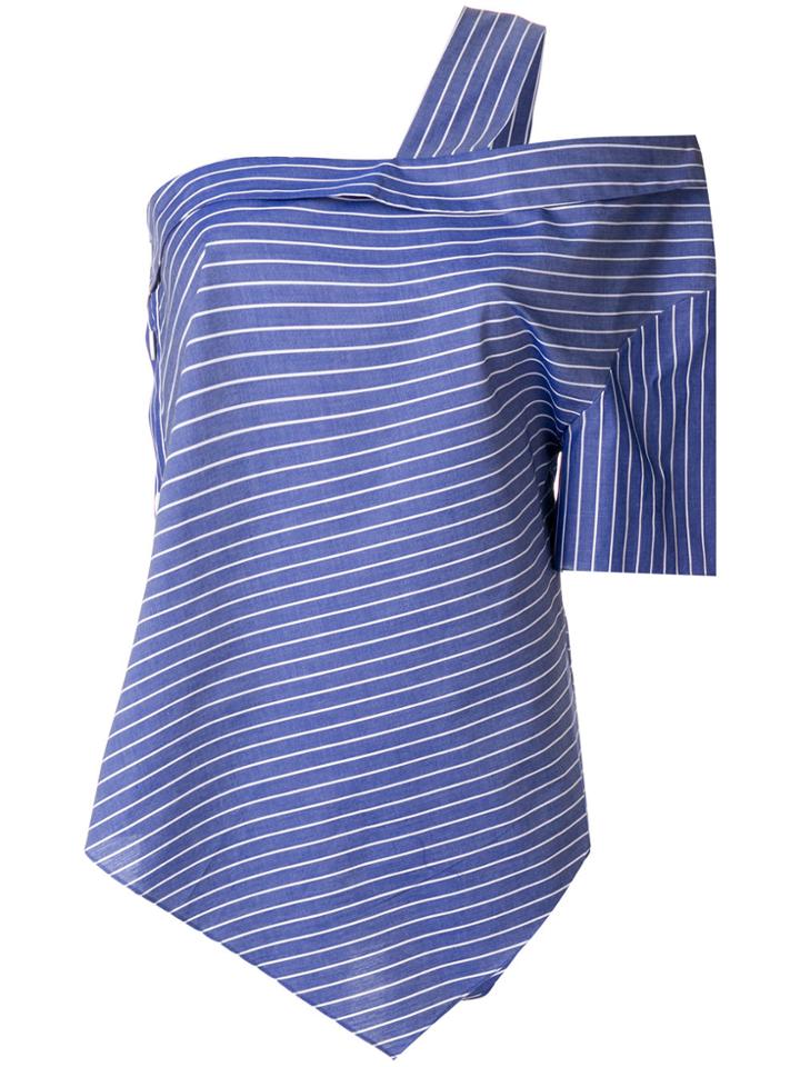 Sjyp Asymmetric One-shoulder Striped Top - Blue