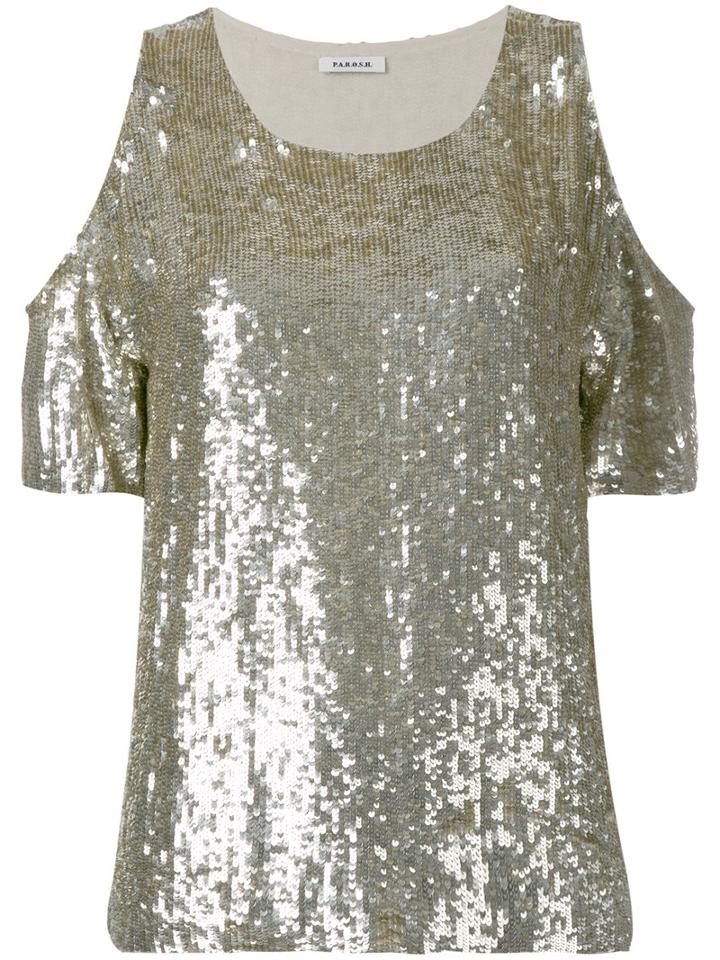P.a.r.o.s.h. Cold Shoulder Sequin Top, Women's, Size: Medium, Grey, Viscose/pvc