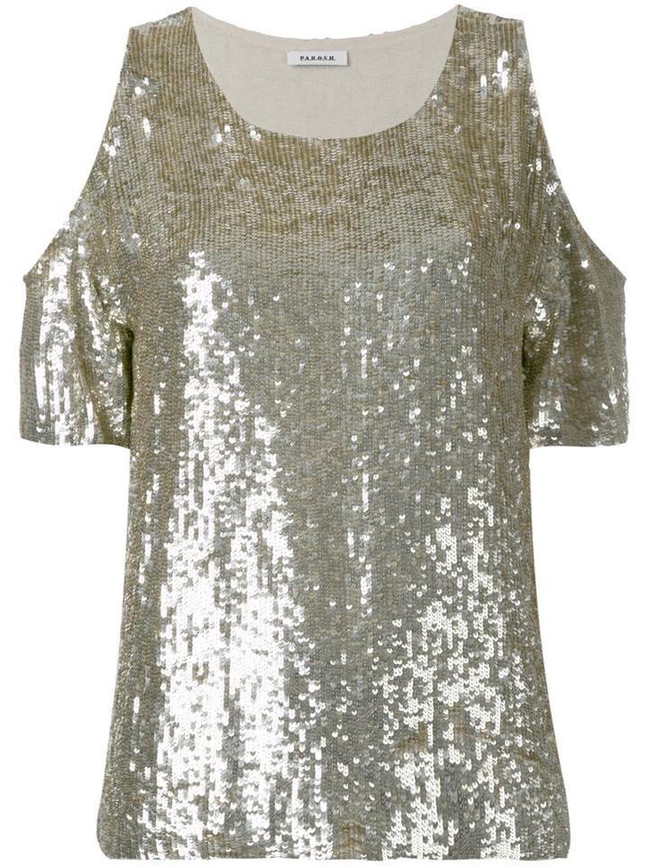 P.a.r.o.s.h. Cold Shoulder Sequin Top, Women's, Size: Medium, Grey, Viscose/pvc