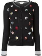 Fendi Studded Floral Cardigan, Women's, Size: 38, Black, Silk/cashmere/polyester/plastic