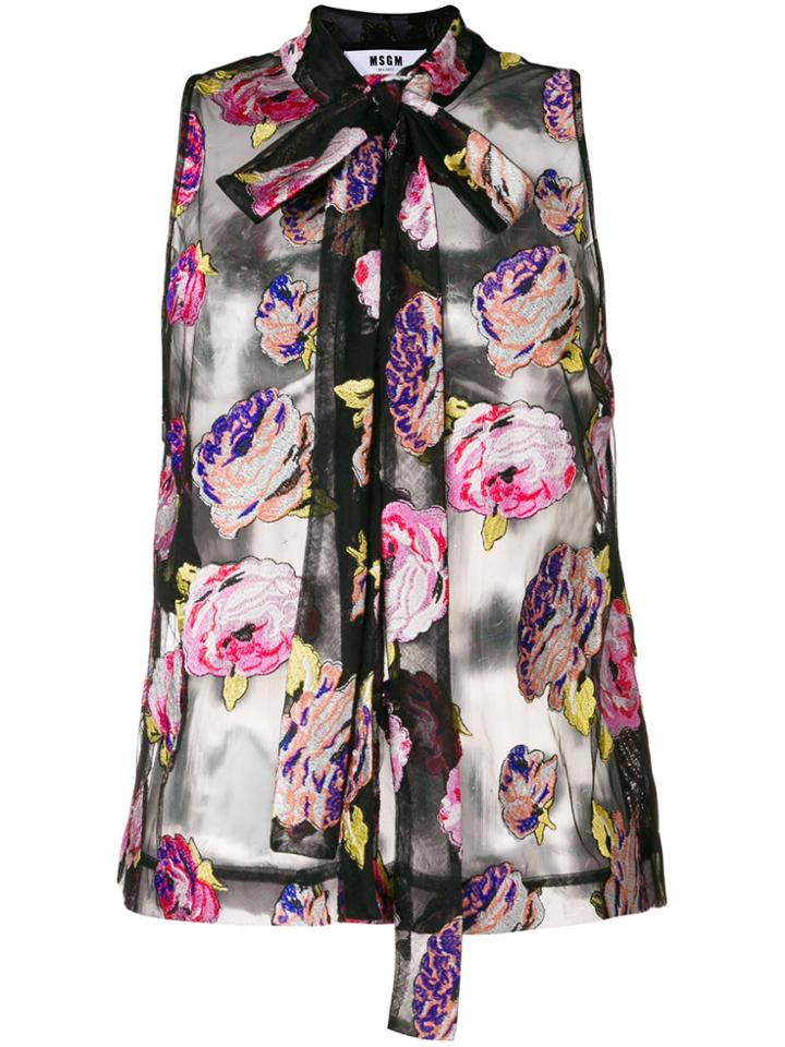 Msgm Jacquard Floral Blouse - Black